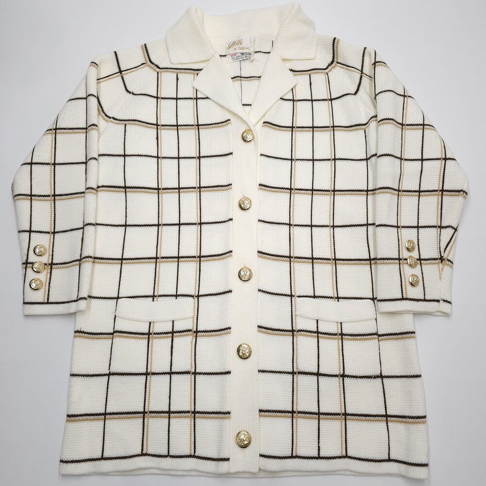 Vintage Lilly of California Sweater Womens Large Window Pane 50s 60s Grandmacore
